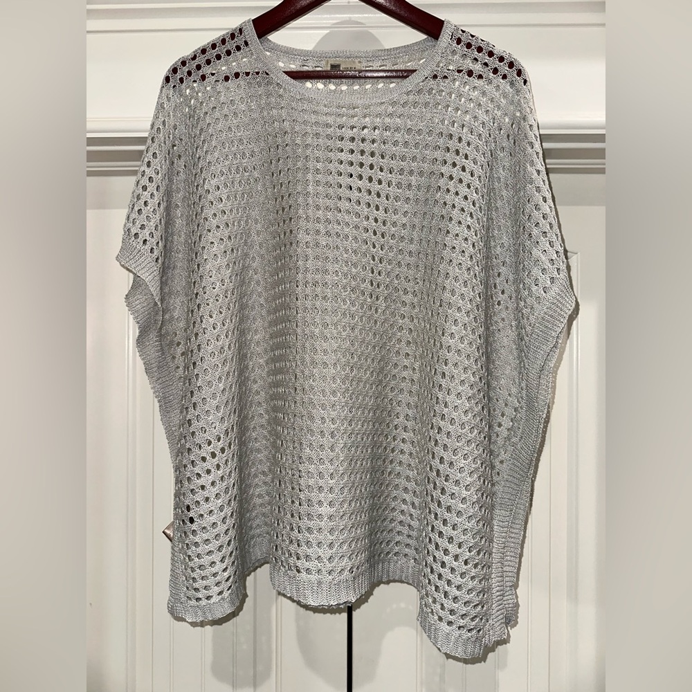 Look By M New York Open Knit Oversized Sweater Top | One Size | Light Gray